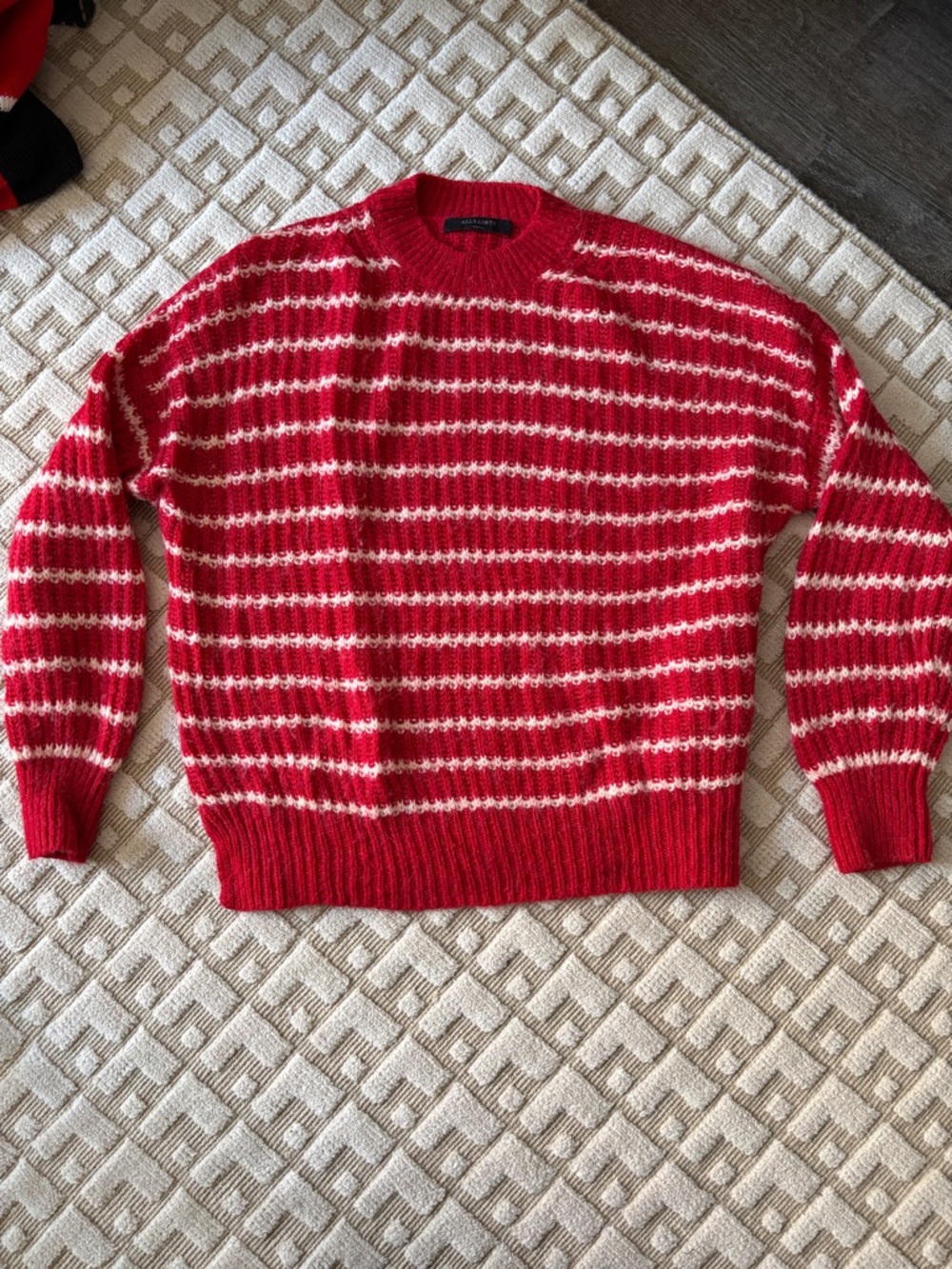 All Saints Renne Red & White Striped Crewneck Sweater Size Small